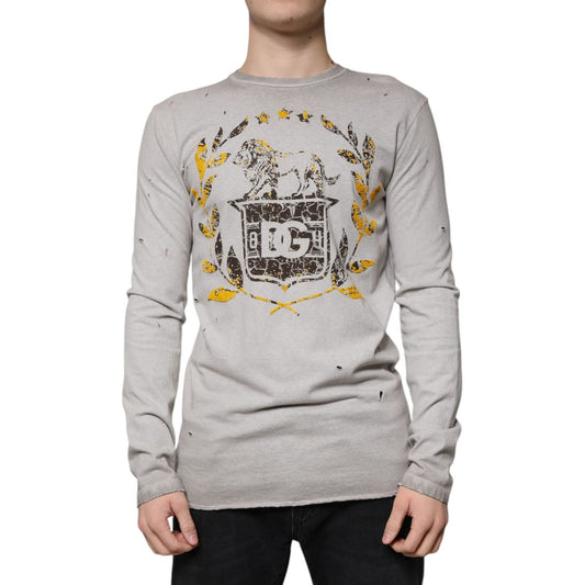 Dolce & Gabbana Gray Printed Cotton Crewneck Pullover Sweater 1728,67345645728,Clothing,Dolce & Gabbana,Gray,IT48 | M,Material: 100% Cotton,Men,Men - Clothing,New with tags,Sweaters - Men - Clothing Dolce & Gabbana TSH87326-48