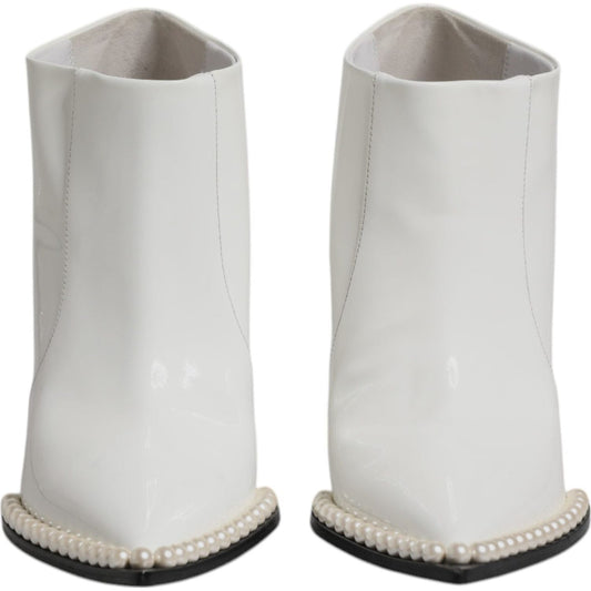 Dolce & Gabbana White Faux Pearl Leather Pointed Toe Ankle Boot Shoes 1728,67345645728,Boots - Women - Shoes,Dolce & Gabbana,EU39/US8.5,Material: 100% Calf Leather,Preowned / Defect,Shoes,White,Women,Women - Shoes Dolce & Gabbana LA12070-39