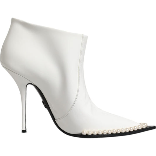 Dolce & Gabbana White Faux Pearl Leather Pointed Toe Ankle Boot Shoes 1728,67345645728,Boots - Women - Shoes,Dolce & Gabbana,EU39/US8.5,Material: 100% Calf Leather,Preowned / Defect,Shoes,White,Women,Women - Shoes Dolce & Gabbana LA12070-39