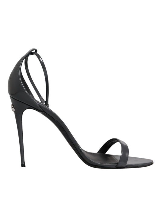 Dolce & Gabbana Grey Leather Ankle Strap Heel Sandals Shoes Dolce & Gabbana Dark Slate Gray
