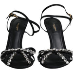 Dolce & Gabbana Black Leather Crystal Bow KEIRA Sandals Shoes LA12072-39