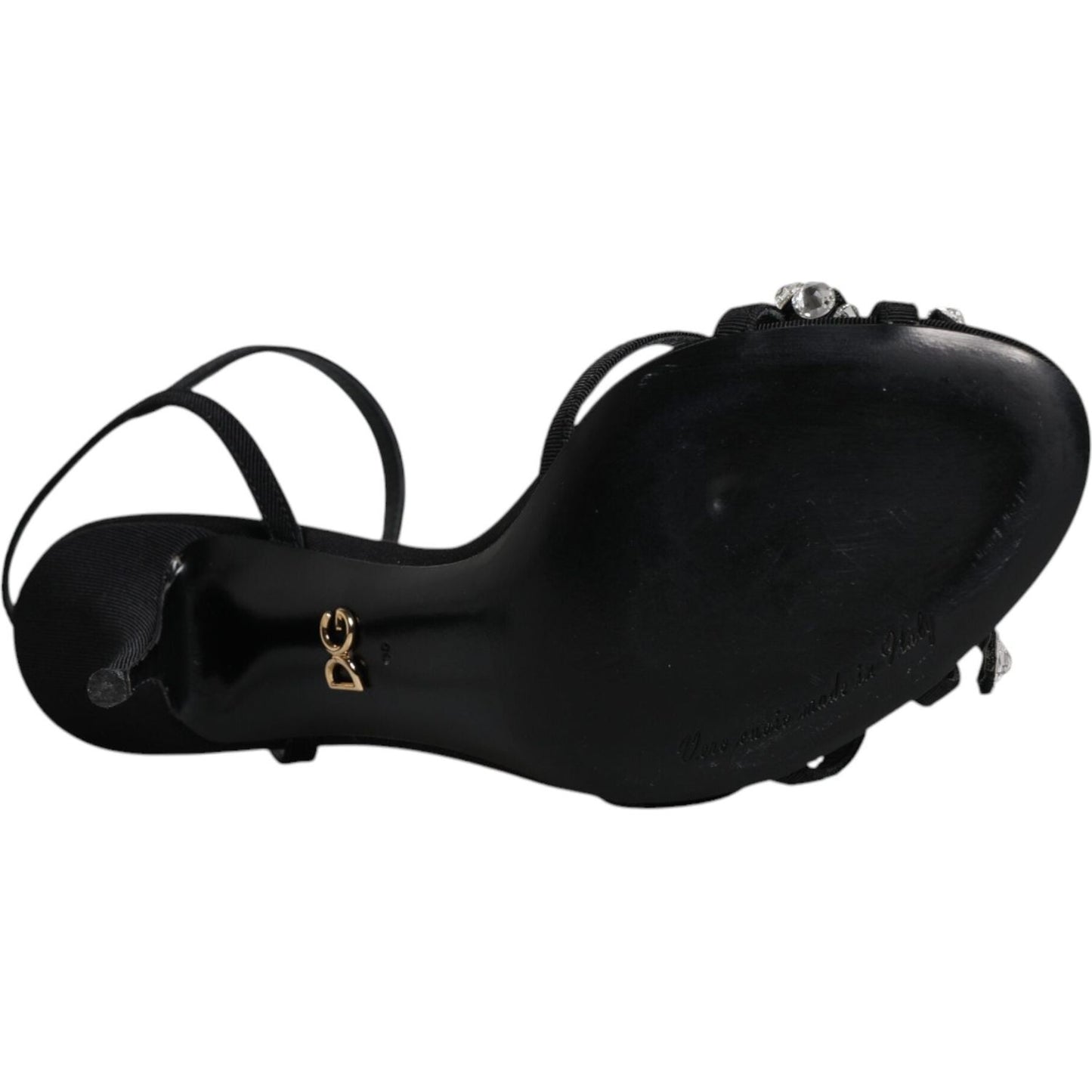 Dolce & Gabbana Black Leather Crystal Bow KEIRA Sandals Shoes LA12072-39