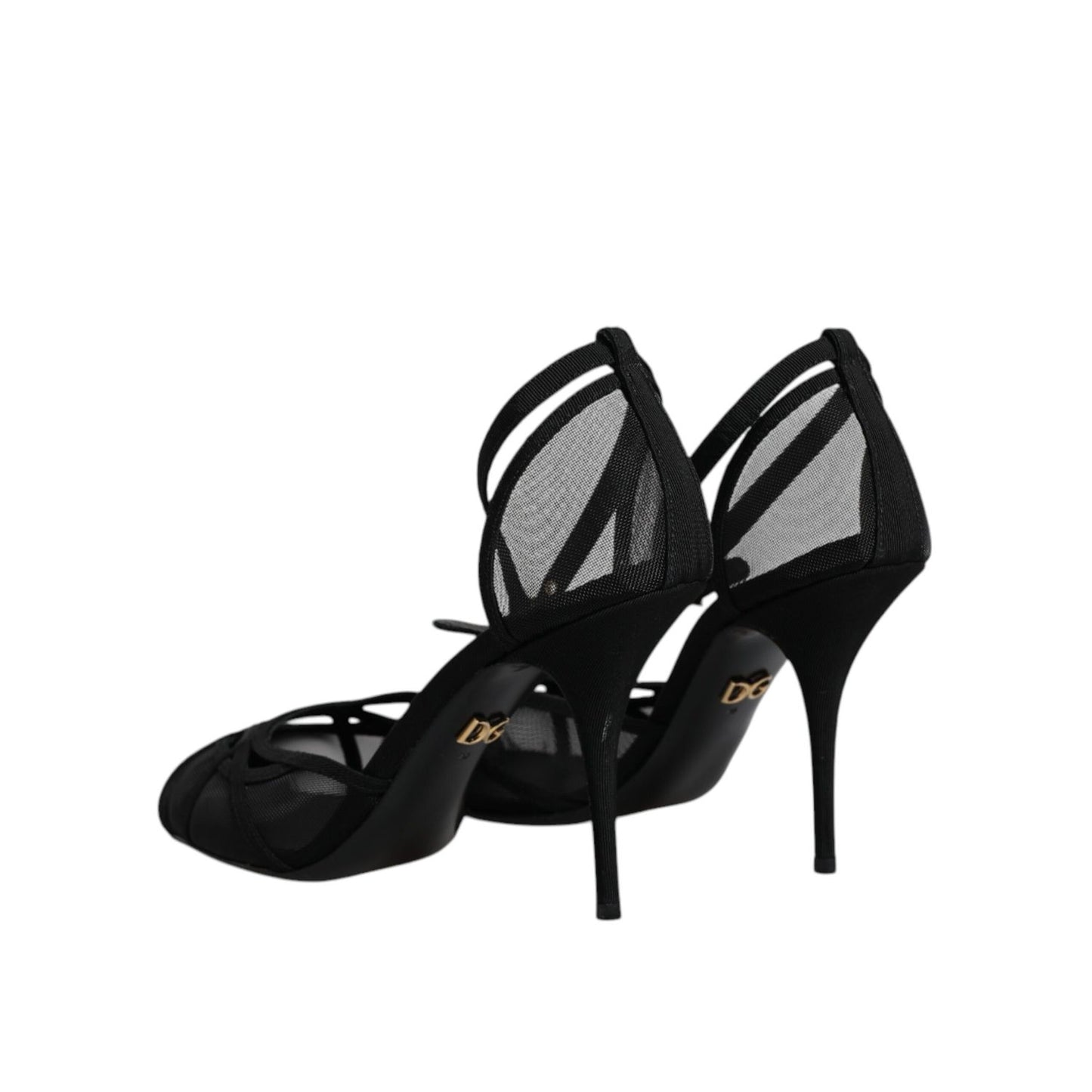 Dolce & Gabbana Black Mesh Ankle Strap Heels Pumps Shoes