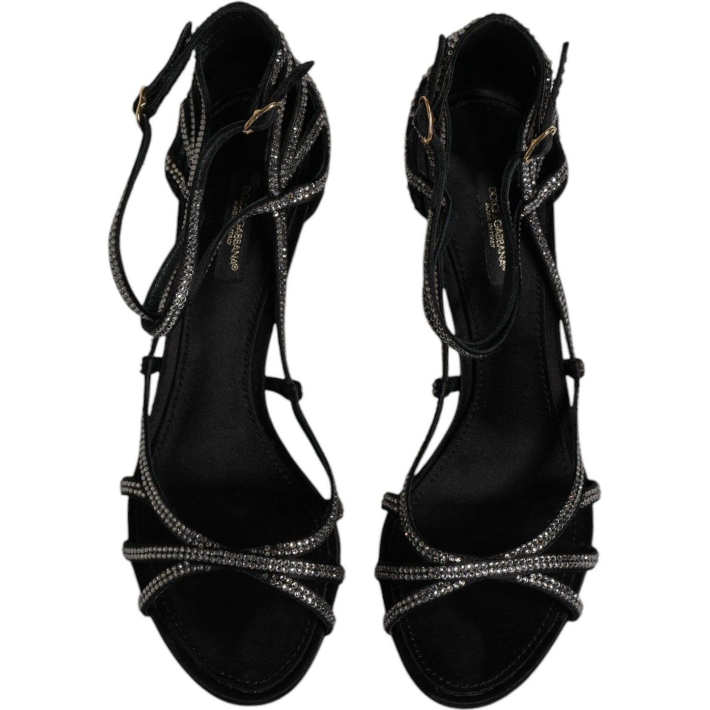 Dolce & Gabbana Black Strass Ankle Strap Heels Sandals Shoes