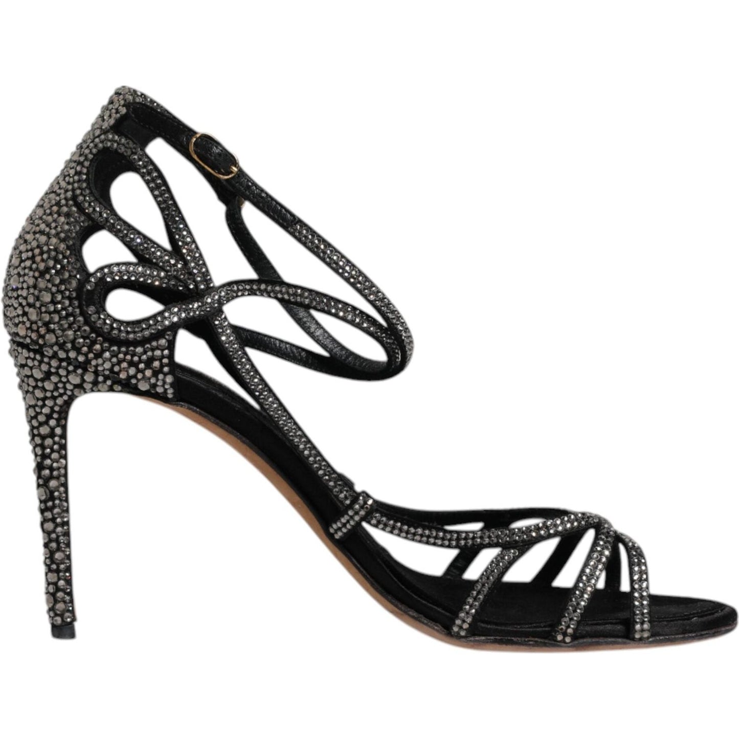 Dolce & Gabbana Black Strass Ankle Strap Heels Sandals Shoes