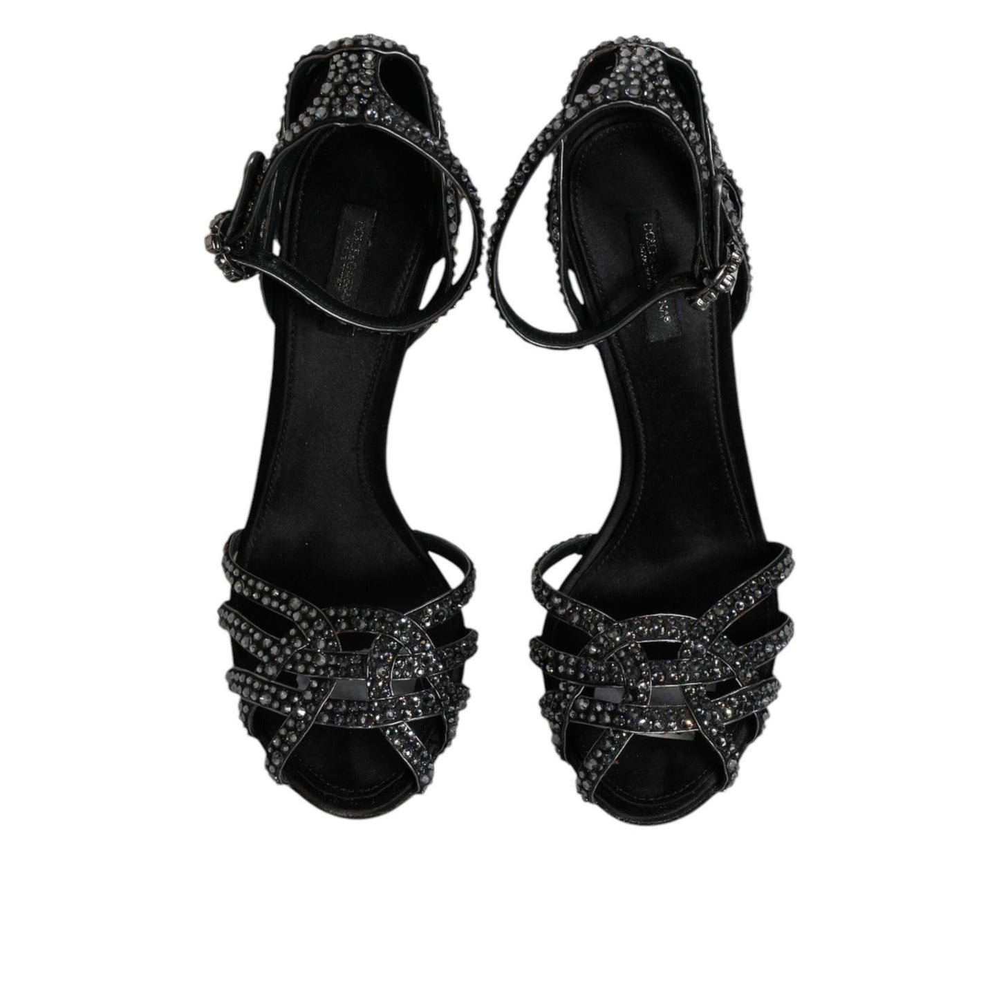 Dolce & Gabbana Black Strass Ankle Strap Heels Sandals Shoes