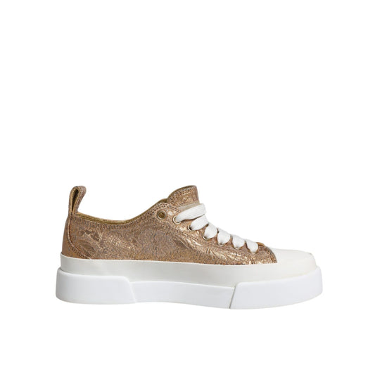 Dolce & Gabbana Gold White Logo Low Top Sneakers Shoes LA12139-35
