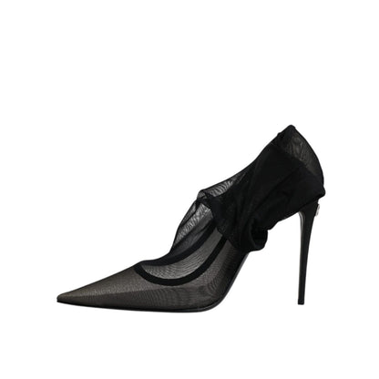 Dolce & Gabbana Black Viscose Mesh Sock Style Boots Shoes