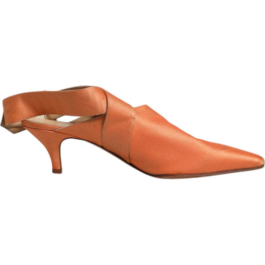 Dolce & Gabbana Orange Kitten Heels Slingback Sandals Shoes 1728,67345645728,Dolce & Gabbana,EU40/US9.5,Material: Leather,Orange,Preowned / Defect,Sandals - Women - Shoes,Shoes,Women,Women - Shoes Dolce & Gabbana LA12217-40