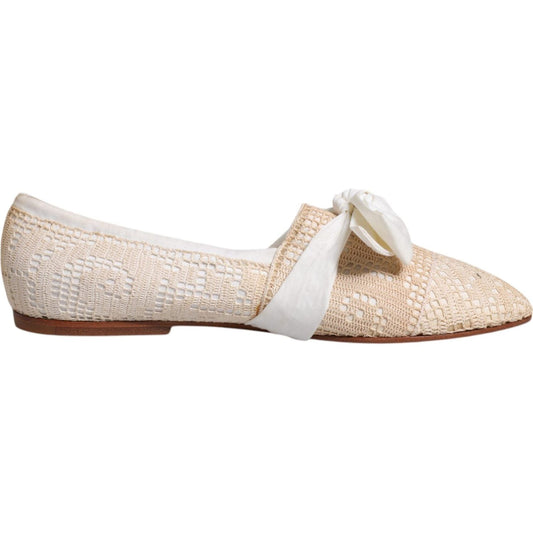 Dolce & Gabbana Beige Ribbon Fabric Ballerina Flats Shoes 1728,67345645728,Beige,Dolce & Gabbana,EU39/US8.5,Flat Shoes - Women - Shoes,Material: Fabric,Preowned / Defect,Shoes,Women,Women - Shoes Dolce & Gabbana LA12231-39