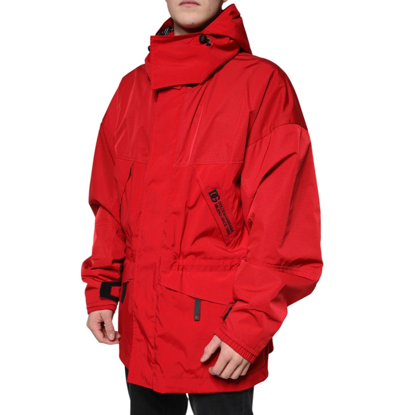 Dolce & Gabbana Red Nylon Hooded Men Full Zip Parka Jacket TSH3789-58
