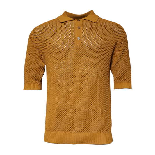 Dolce & Gabbana Brown Perforated Collared Short Sleeves T-shirt TSH87570-48