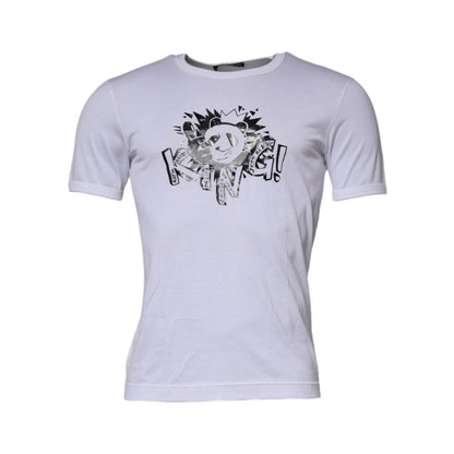 Dolce & Gabbana White Panda King Cotton Crew Neck T-shirt
