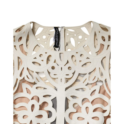 Dolce & Gabbana White Cut Out Leather Sleeveless Midi Dress