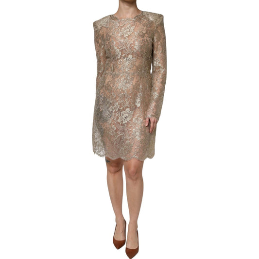 Dolce & Gabbana Gold Floral Lace A-line Sheath Mini Dress 1728,67345645728,Clothing,Dolce & Gabbana,Dresses - Women - Clothing,Gold,IT44 | L,Material: 68% Nylon 19% Polyester 13% Polyester Film Fiber,New with tags,Women,Women - Clothing Dolce & Gabbana DR
