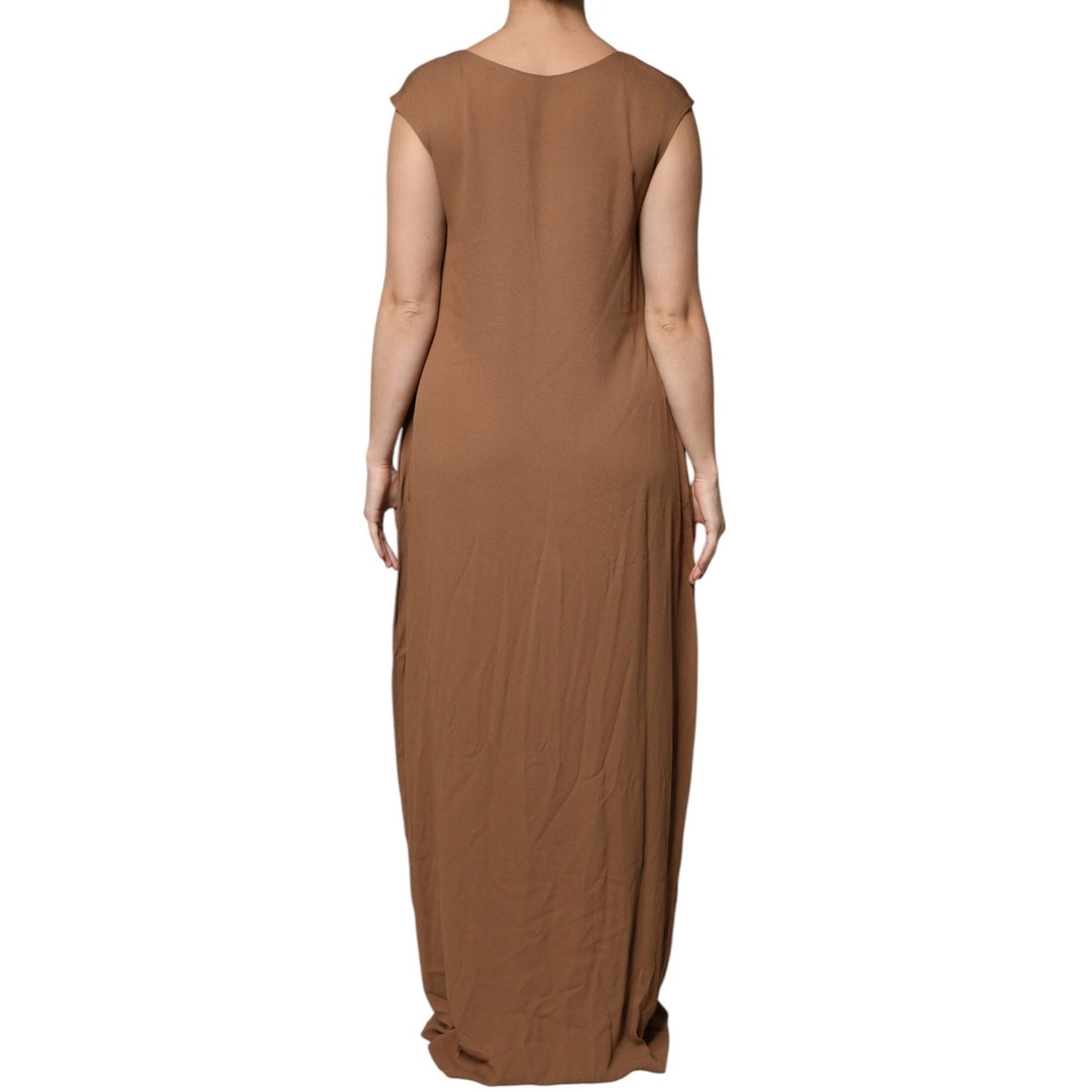 Fabiana Filippi Brown Sleeveless Deep V-neck A-line Long Maxi Dress DR281415-40