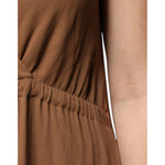 Fabiana Filippi Brown Sleeveless Deep V-neck A-line Long Maxi Dress DR281415-40