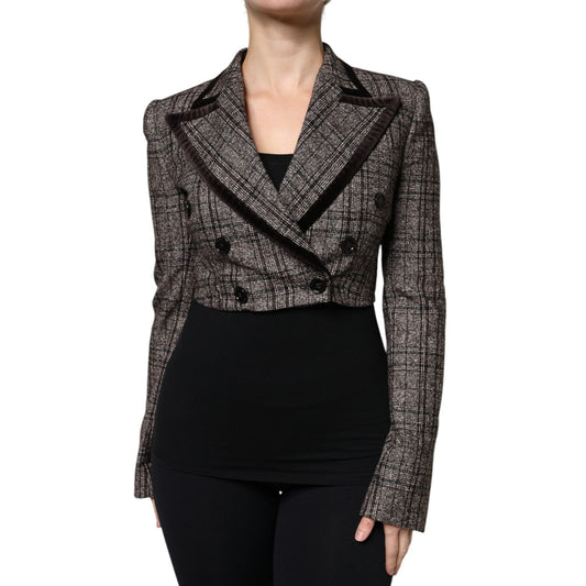 Dolce & Gabbana Brown Plaid Long Sleeve Cropped Coat Jacket JKT3275-40