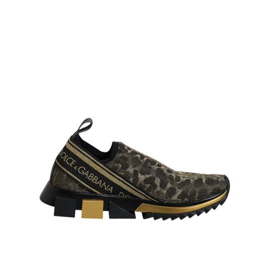 Dolce & Gabbana Gold Glitter Leopard Sorrento Sneakers Shoes LA12203-36