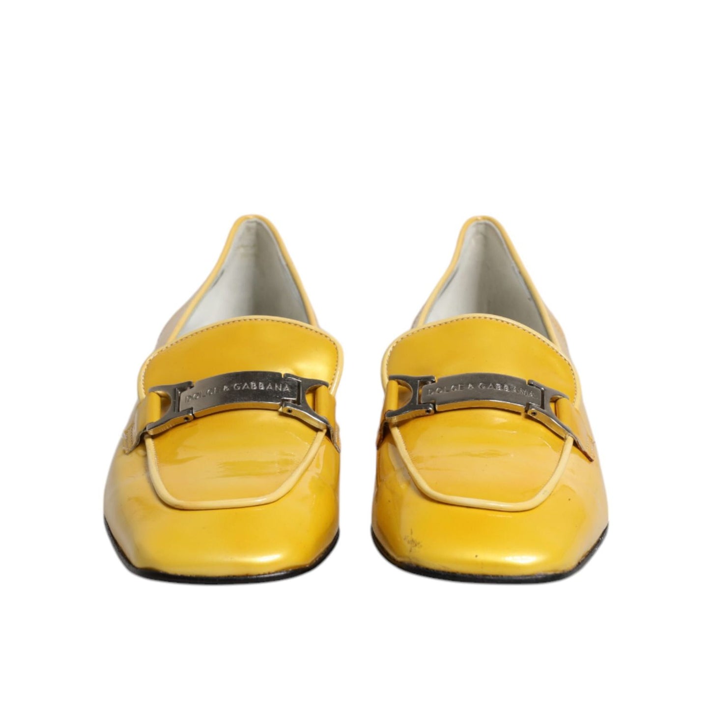Dolce & Gabbana Yellow Leather Logo Plaque Slip On Mocassin Shoes
