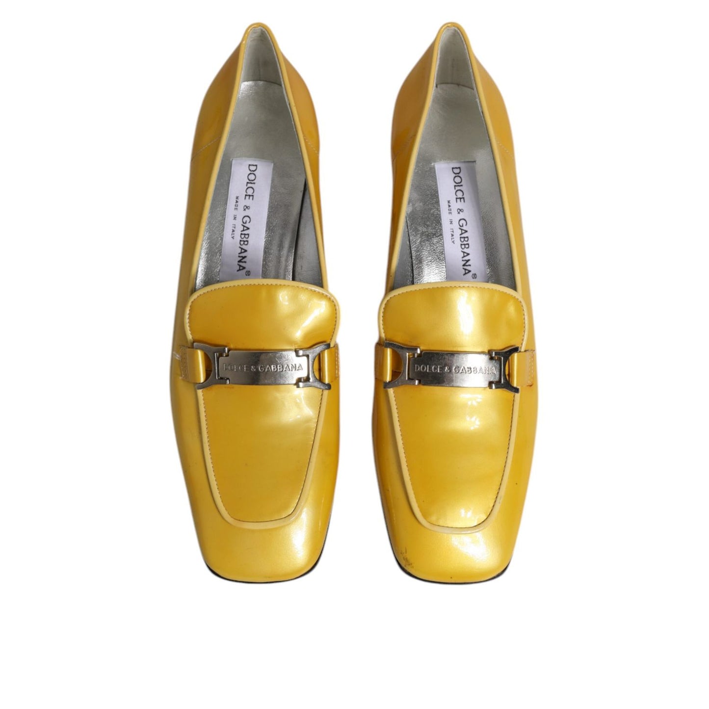 Dolce & Gabbana Yellow Leather Logo Plaque Slip On Mocassin Shoes