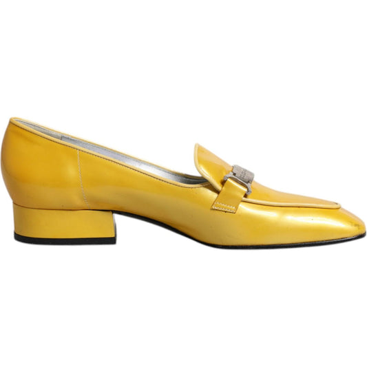 Dolce & Gabbana Yellow Leather Logo Plaque Slip On Mocassin Shoes 1728,67345645728,Dolce & Gabbana,EU39/US8.5,Flat Shoes - Women - Shoes,Material: Leather,Preowned / Defect,Shoes,Women,Women - Shoes,Yellow Dolce & Gabbana LA12224-39