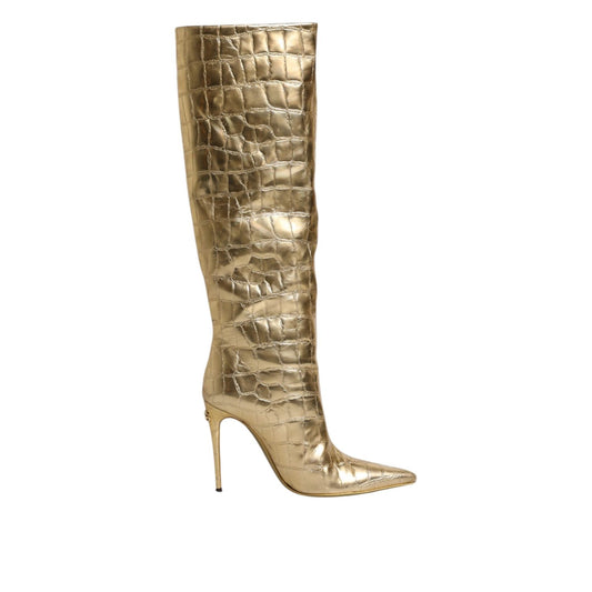 Dolce & Gabbana Gold Leather Stiletto Heels High Boots Shoes LA12252-37
