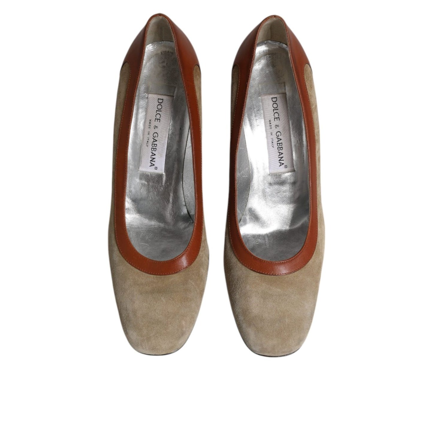 Dolce & Gabbana Beige Brown Leather Block Heels Pumps Shoes LA12272-40