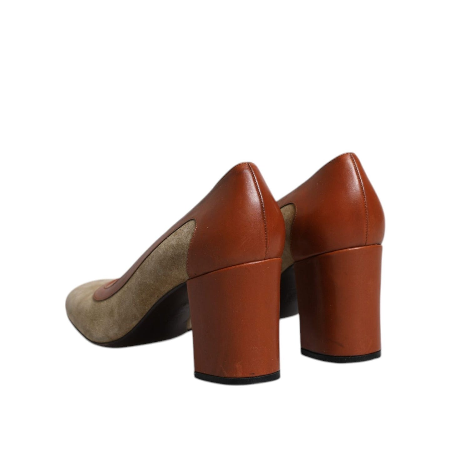 Dolce & Gabbana Beige Brown Leather Block Heels Pumps Shoes LA12272-40