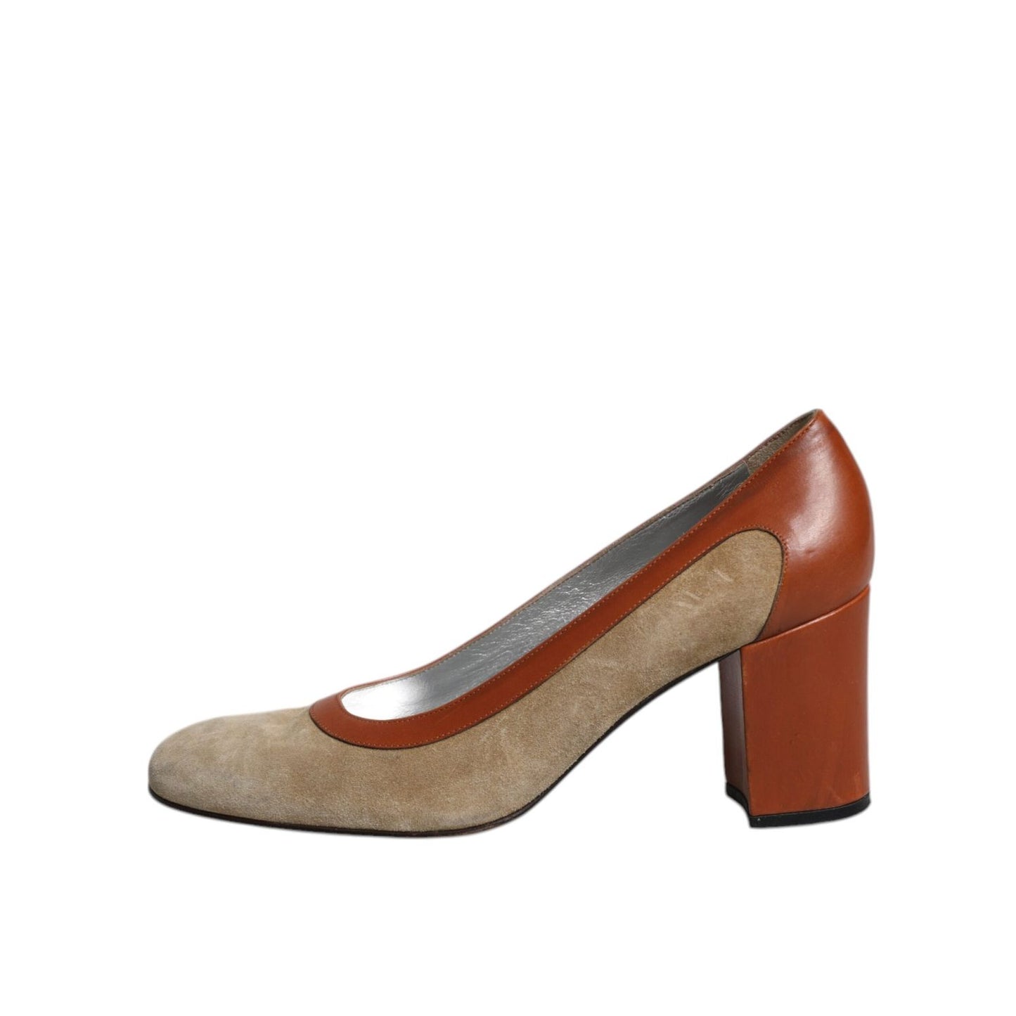 Dolce & Gabbana Beige Brown Leather Block Heels Pumps Shoes LA12272-40
