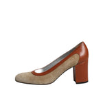 Dolce & Gabbana Beige Brown Leather Block Heels Pumps Shoes LA12272-40
