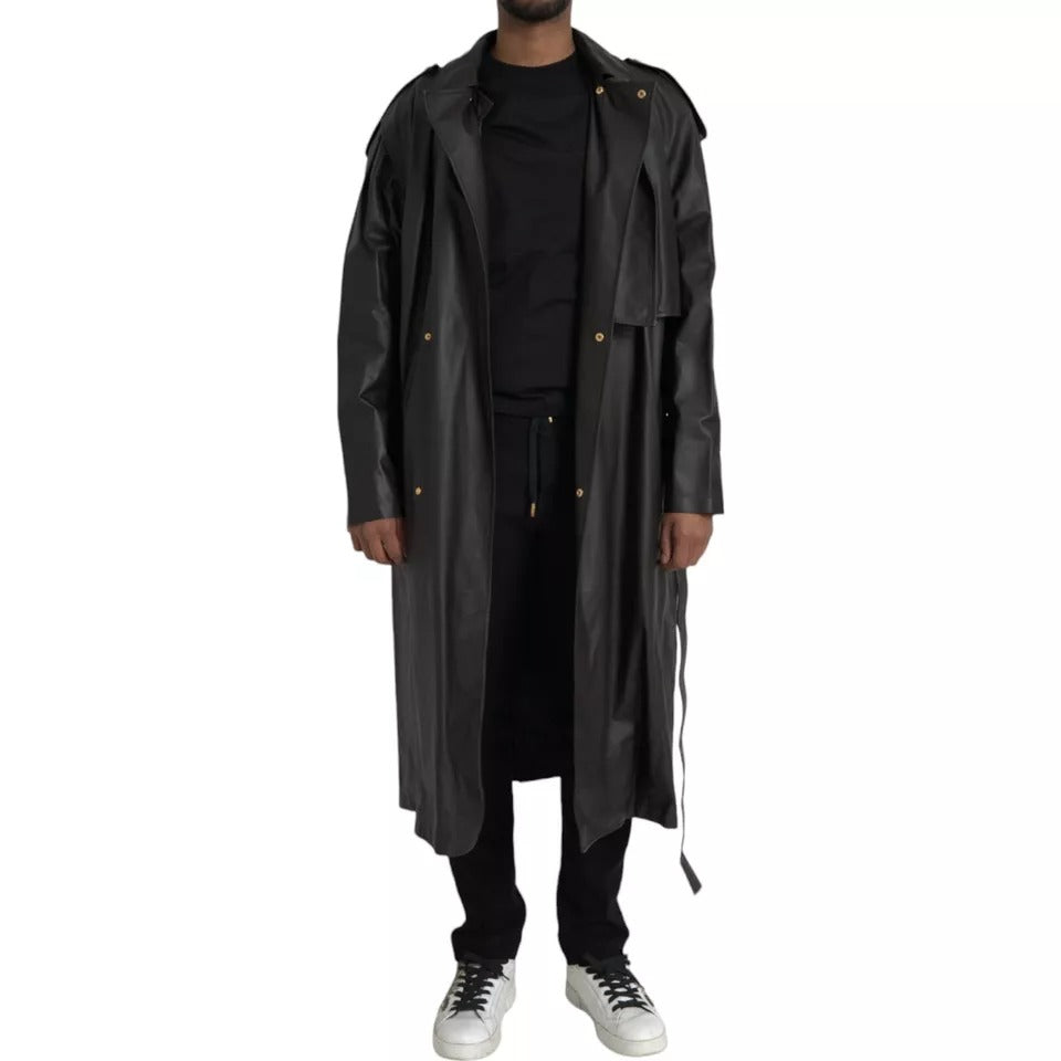 Bottega Veneta Black Leather Men Waterproof Trenchcoat Jacket JKT4070-44
