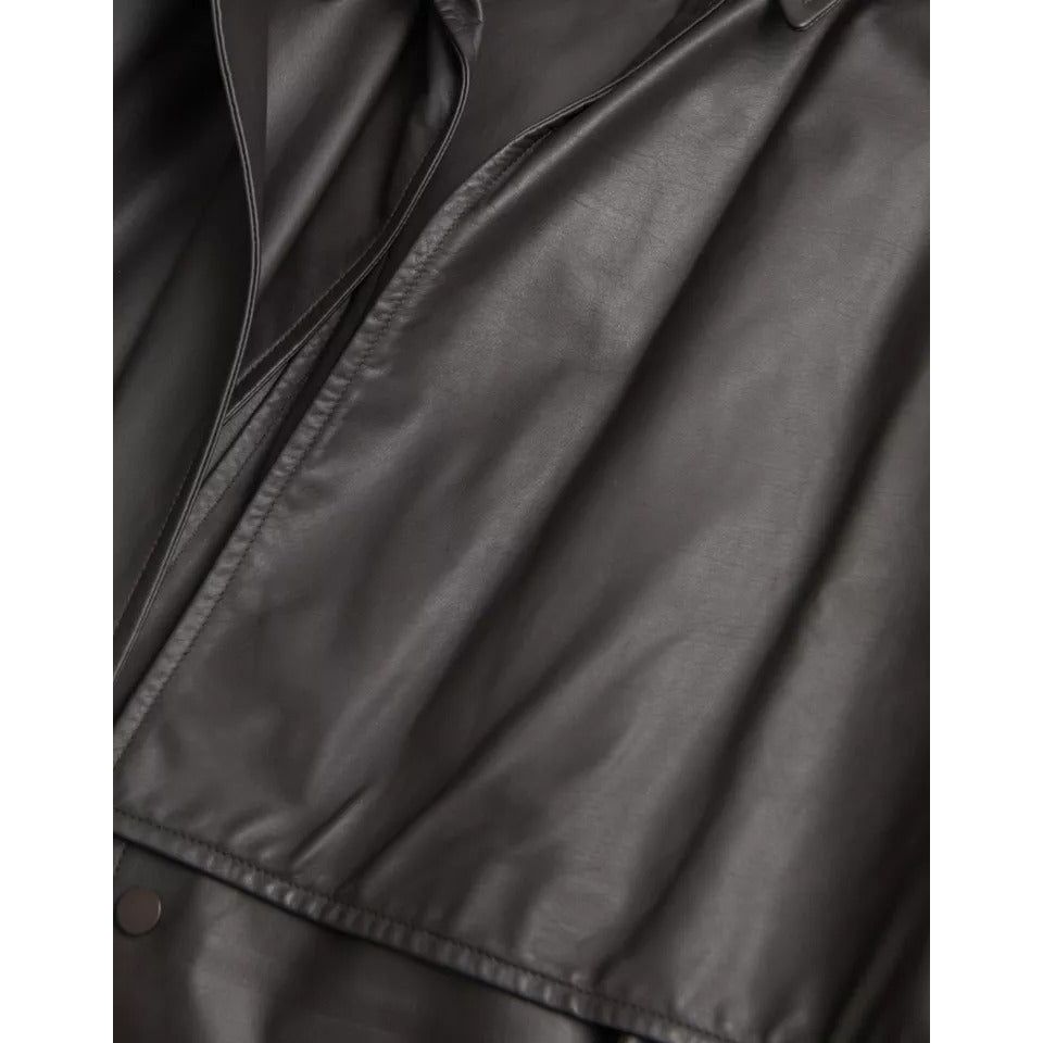 Bottega Veneta Black Leather Men Waterproof Trenchcoat Jacket JKT4070-44