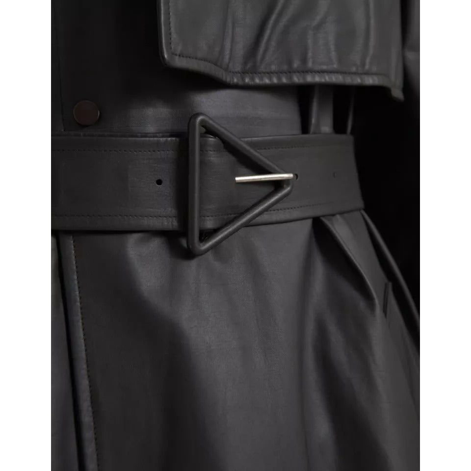 Bottega Veneta Black Leather Men Waterproof Trenchcoat Jacket JKT4070-44