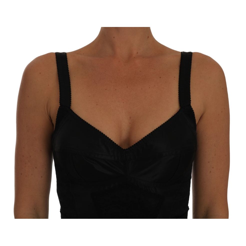 Dolce & Gabbana Romper Bodysuit Black Floral Stretch Dress