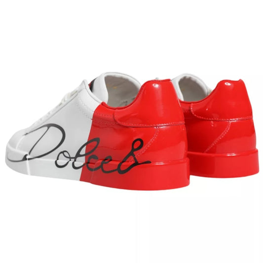 Dolce & Gabbana White Red Portofino Low Top Sneakers Shoes Dolce & Gabbana Light Gray