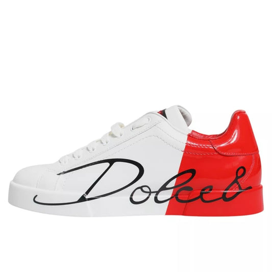 Dolce & Gabbana White Red Portofino Low Top Sneakers Shoes Dolce & Gabbana Light Gray