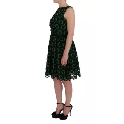 Dolce & Gabbana Green Floral Ricamo A-Line Shift Dress