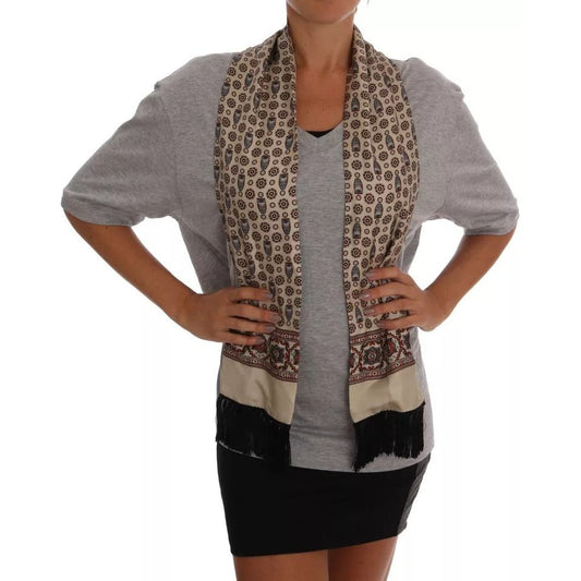 Dolce & Gabbana Gray Cotton Owl Silk Scarf Top T-shirt 1728,67345645728,Clothing,Dolce & Gabbana,Gray,IT44 | L,Material: 100% Cotton,New with tags,Tops & T-Shirts - Women - Clothing,Women,Women - Clothing Dolce & Gabbana TSH1513-44