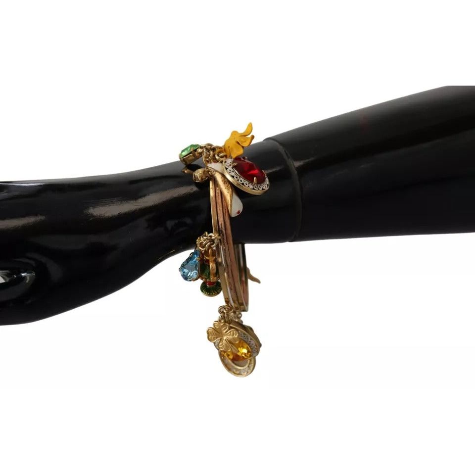 Dolce & Gabbana Multicolor Crystal Gold Tone Brass Bangle Bracelet SMY101122