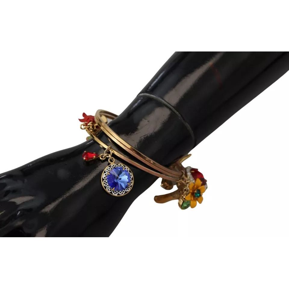 Dolce & Gabbana Multicolor Crystal Gold Tone Brass Bangle Bracelet SMY101122