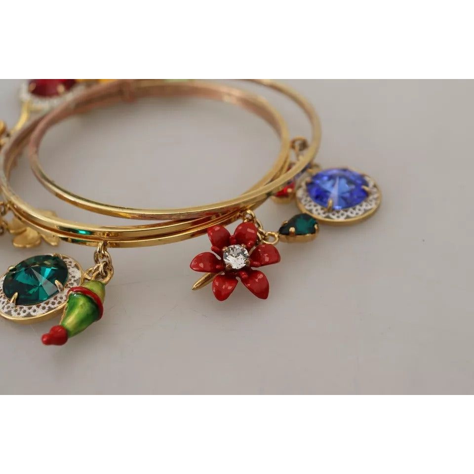 Dolce & Gabbana Multicolor Crystal Gold Tone Brass Bangle Bracelet SMY101122