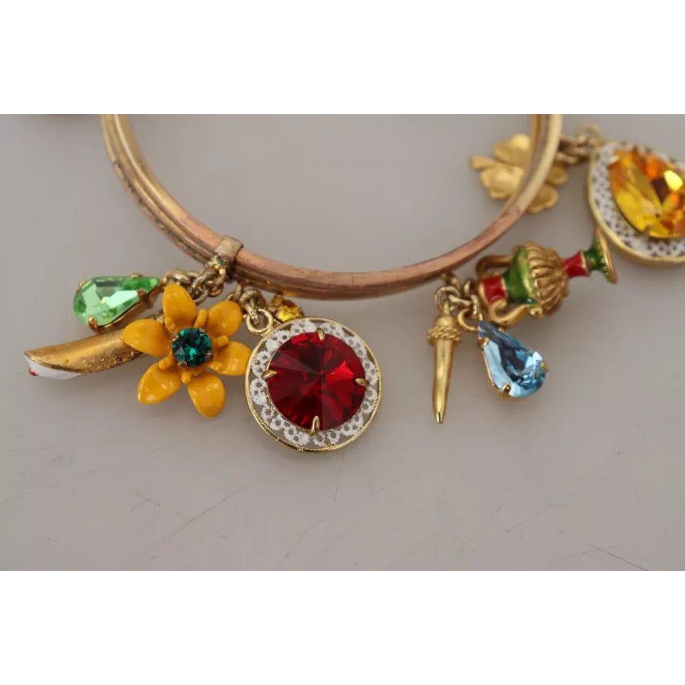 Dolce & Gabbana Multicolor Crystal Gold Tone Brass Bangle Bracelet SMY101122