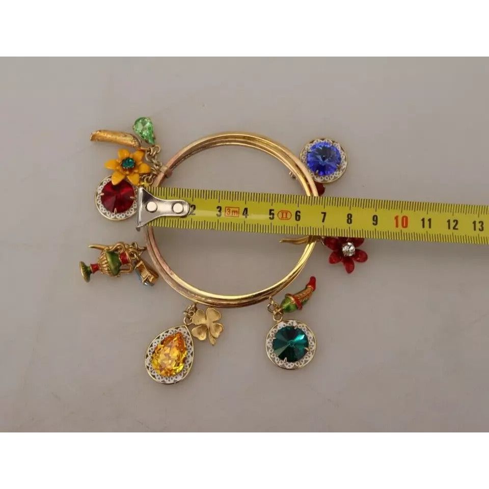 Dolce & Gabbana Multicolor Crystal Gold Tone Brass Bangle Bracelet SMY101122