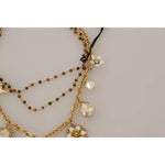 Dolce & Gabbana Gold Brass Crystal Floral Statement Charms Necklace SMYK381