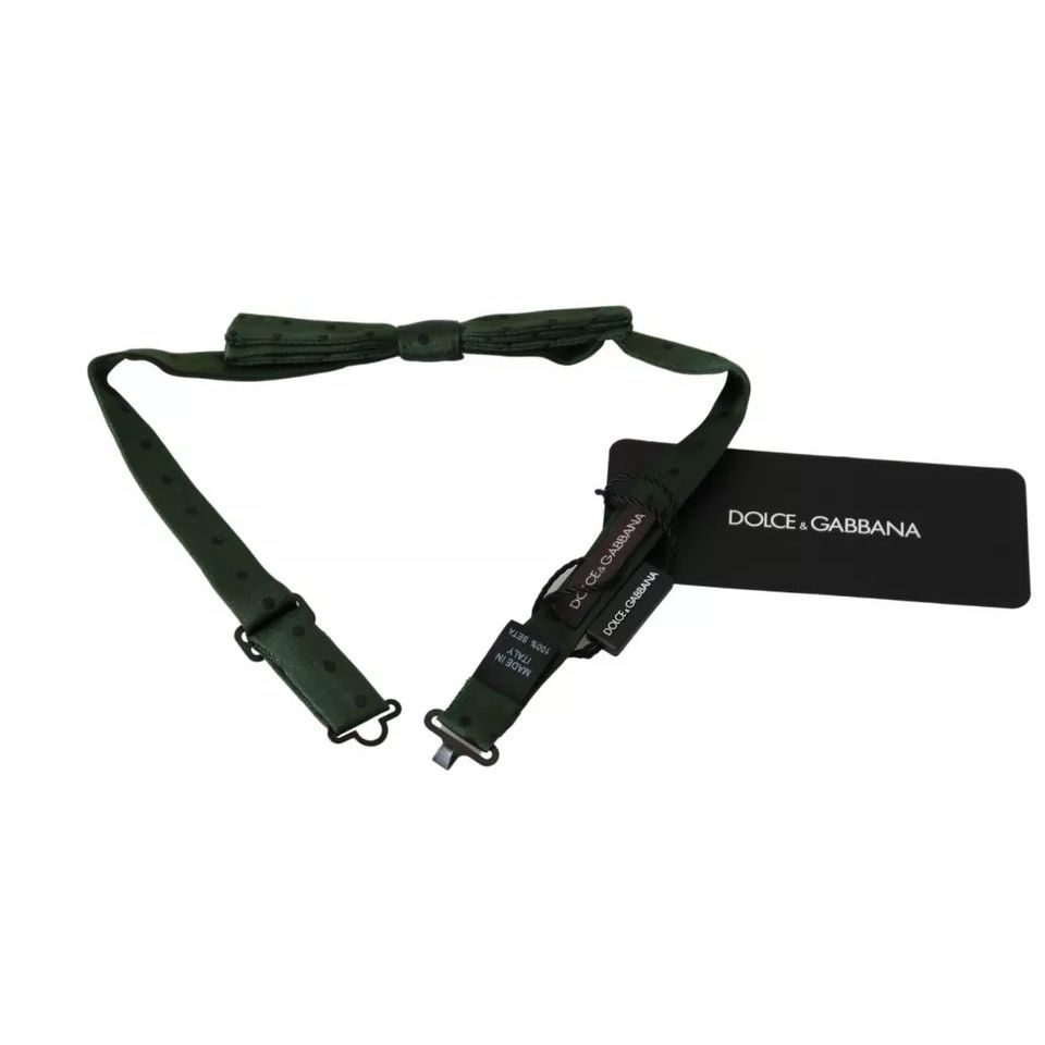 Dolce & Gabbana Green Silk Dotted Mens Necktie Bow Tie