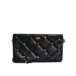 Dolce & Gabbana Black Leather Crystal Embellished Logo Shoulder Bag BAG1619