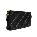 Dolce & Gabbana Black Leather Crystal Embellished Logo Shoulder Bag BAG1619