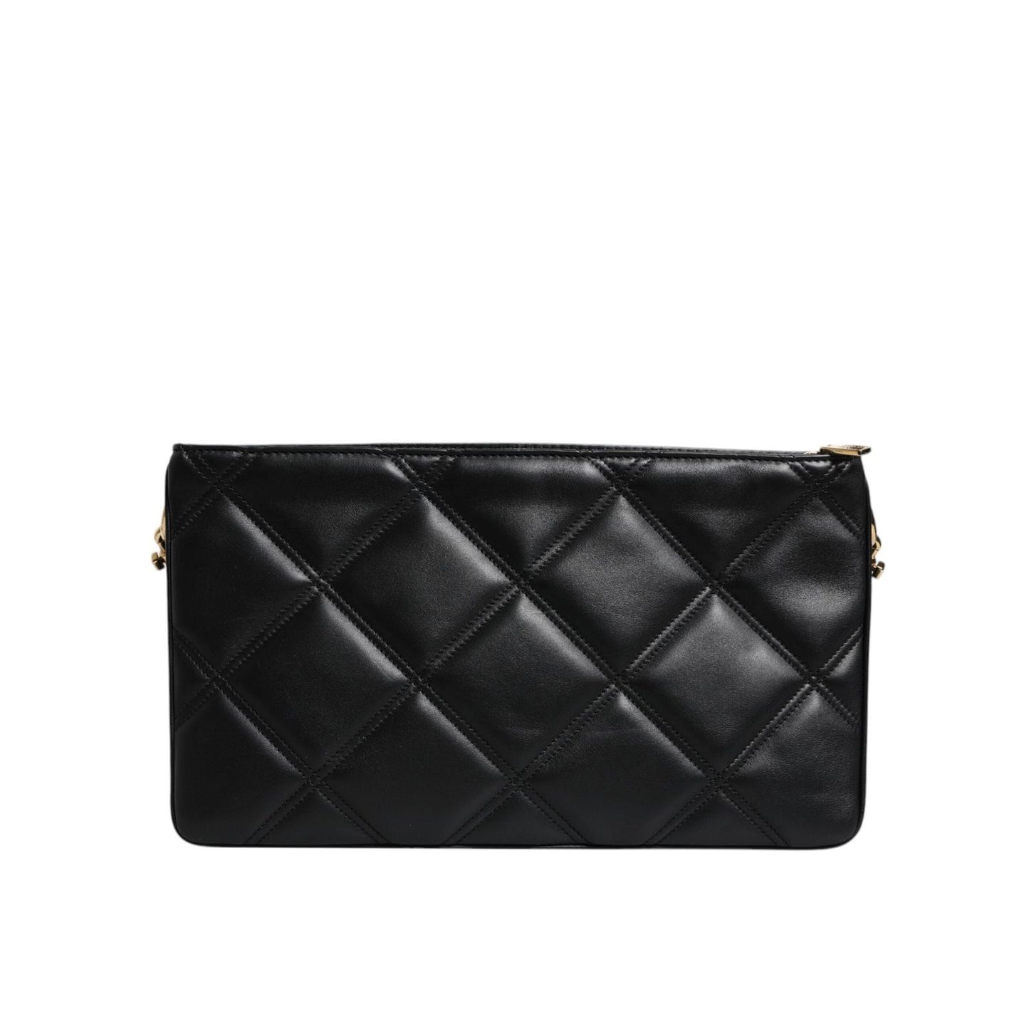 Dolce & Gabbana Black Leather Crystal Embellished Logo Shoulder Bag BAG1619