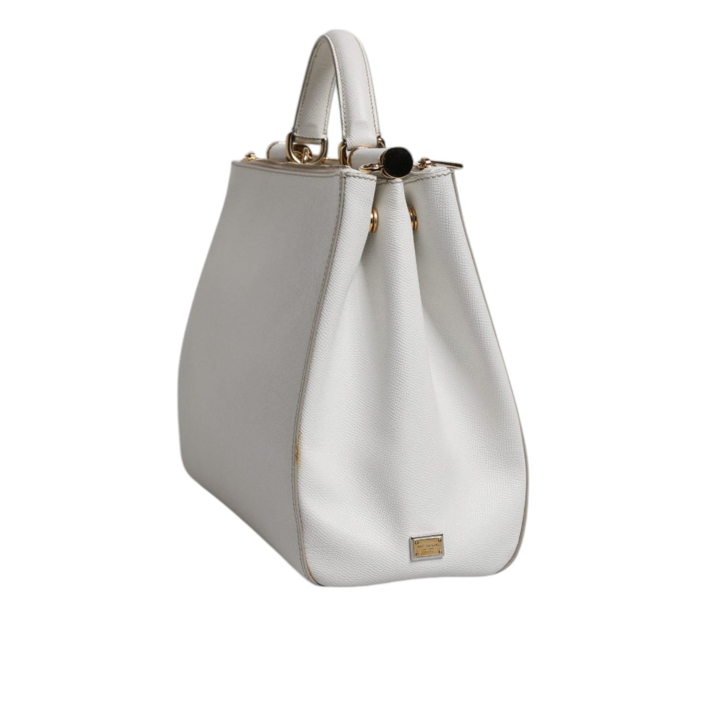 Dolce & Gabbana White Leather Logo Top Handle Tote Crossbody Bag